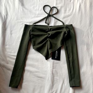 Pretty Little Thing olive green crop top